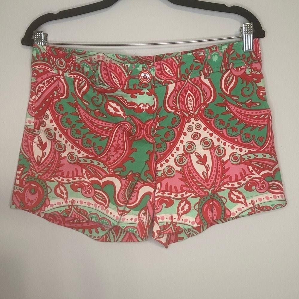 Buttercup Shorts Pink Green Paisley Elephant Size 8 Chino Summer